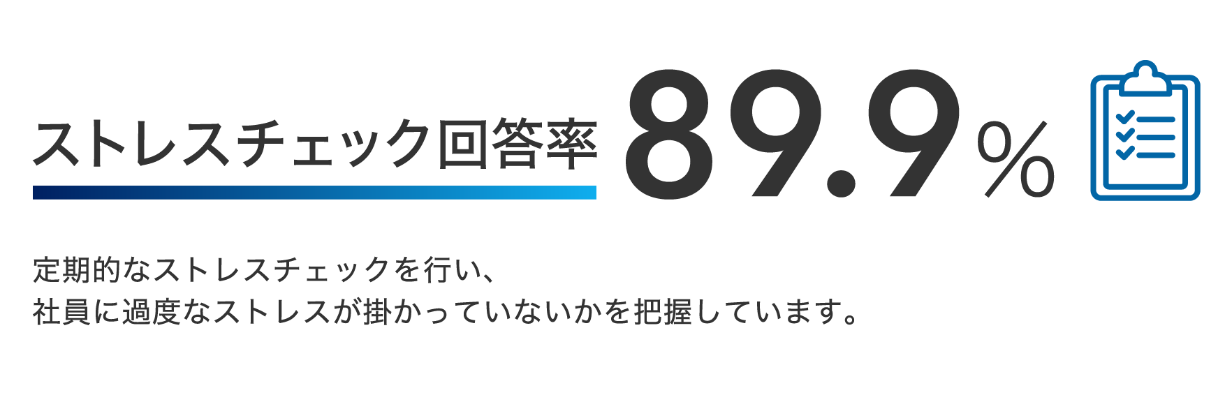 ストレスチェック回答率 85.8% 定期的なストレスチェックを行い、社員に過度なストレスが掛かっていないかを把握しています。
